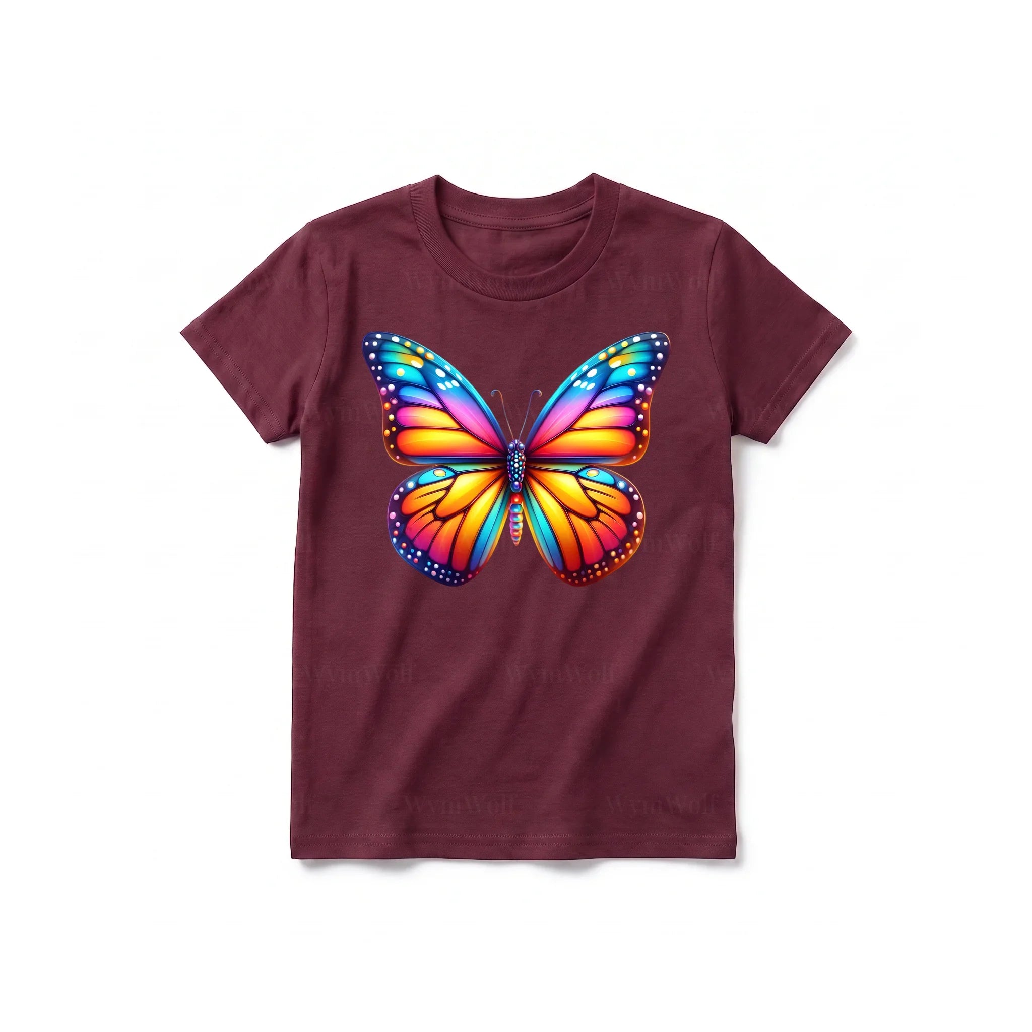 A maroon short-sleeve crewneck t-shirt for youth featuring a graphic of a arthropods animal on the front.