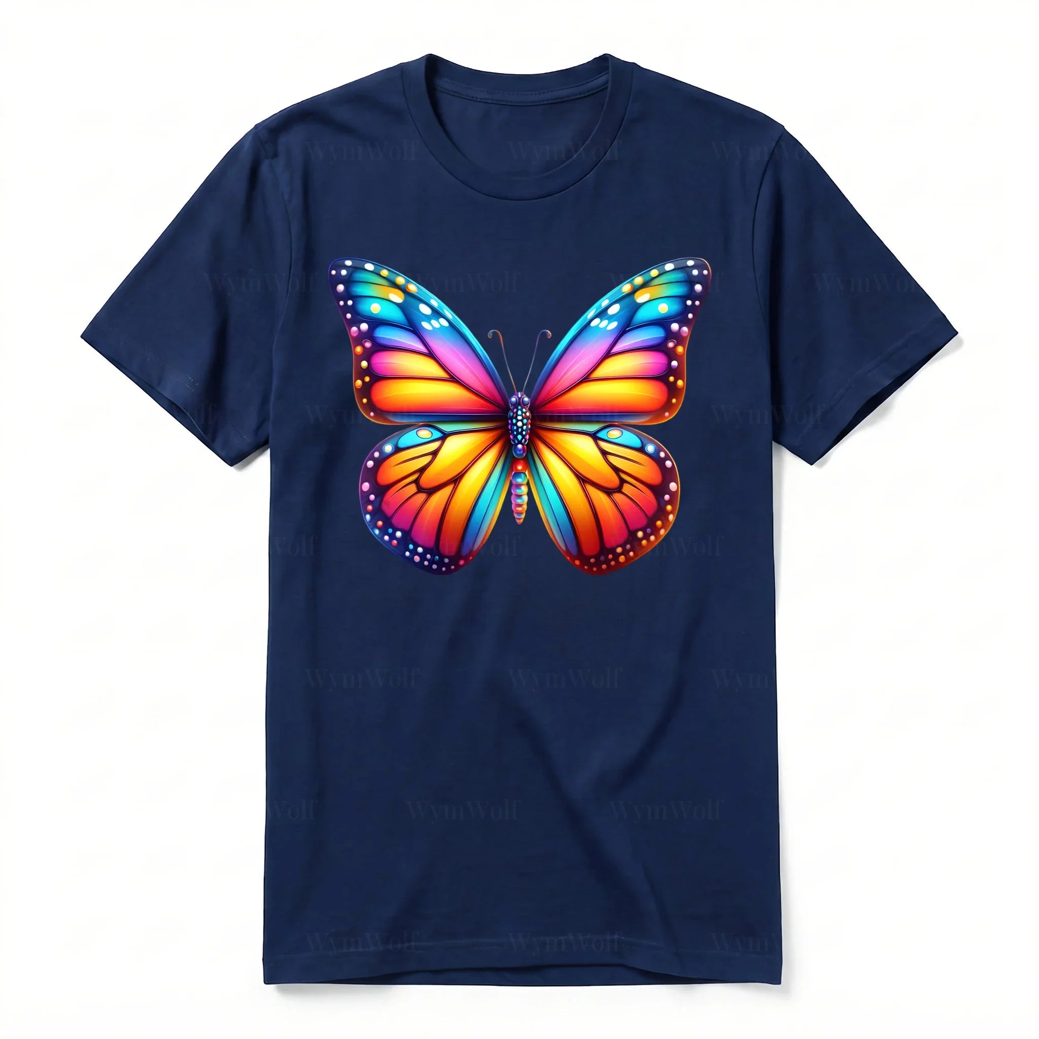 Un T-shirt marine à manches courtes et col rond, orné d'un motif représentant un arthropod sur le devant.