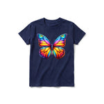 Un T-shirt marine à manches courtes et col rond pour jeune, orné d'un motif représentant un arthropode sur le devant.