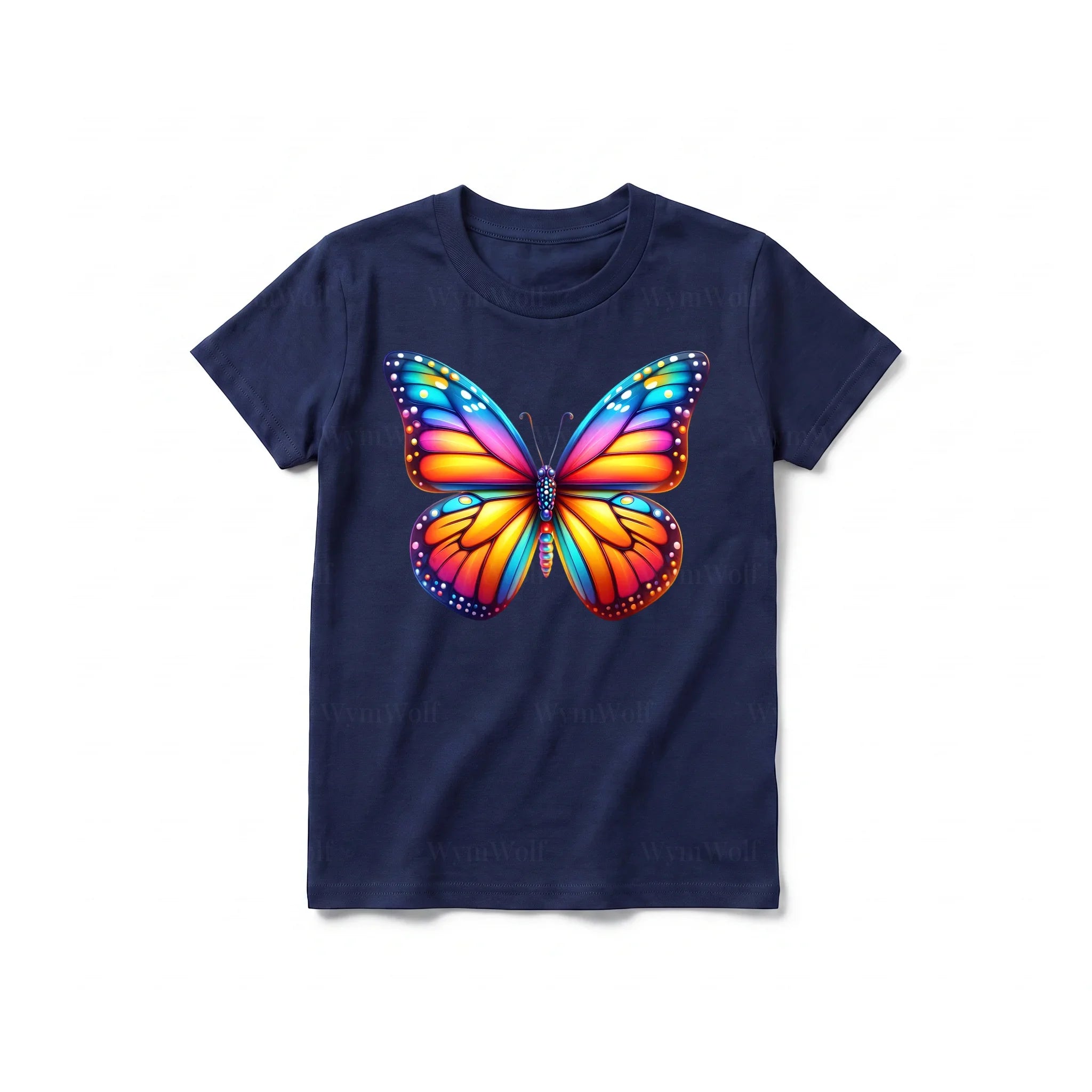 Un T-shirt marine à manches courtes et col rond pour jeune, orné d'un motif représentant un arthropode sur le devant.