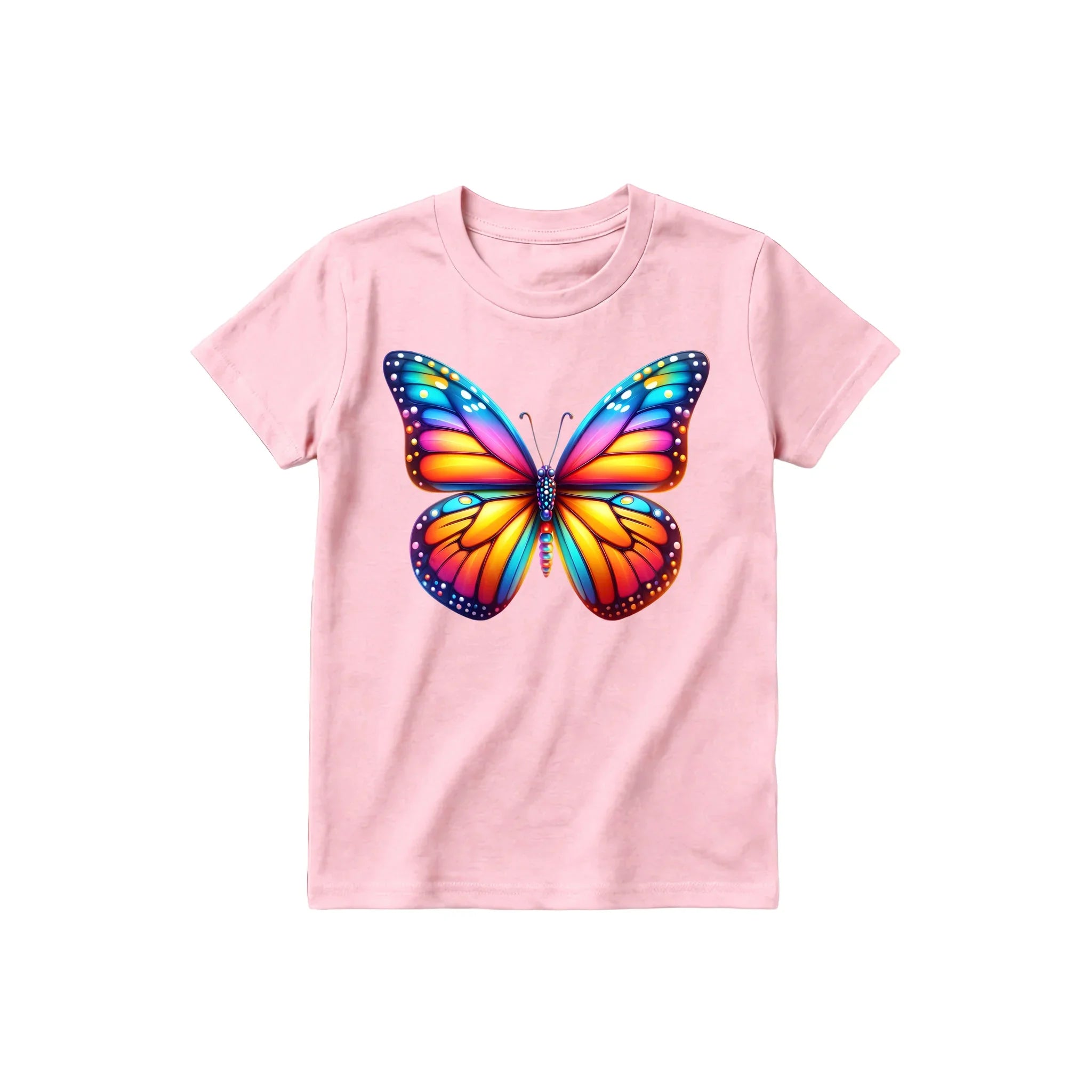 A pink short-sleeve crewneck t-shirt for youth featuring a graphic of a arthropods animal on the front.