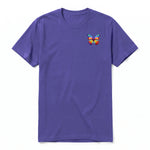 A purple short-sleeve crewneck t-shirt for adult featuring a graphic of a arthropods animal on the left chest.