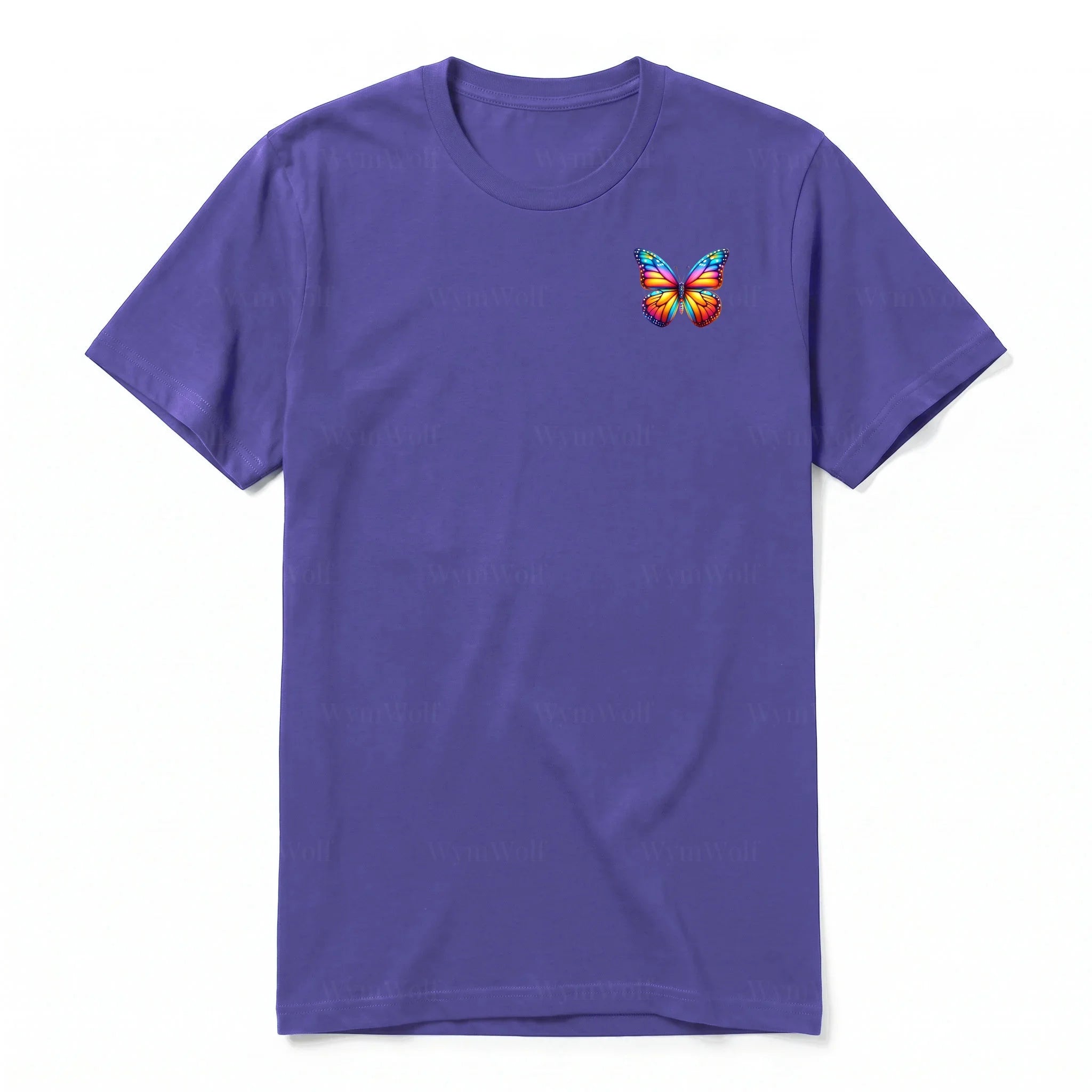 A purple short-sleeve crewneck t-shirt for adult featuring a graphic of a arthropods animal on the left chest.