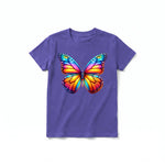 A purple short-sleeve crewneck t-shirt for youth featuring a graphic of a arthropods animal on the front.