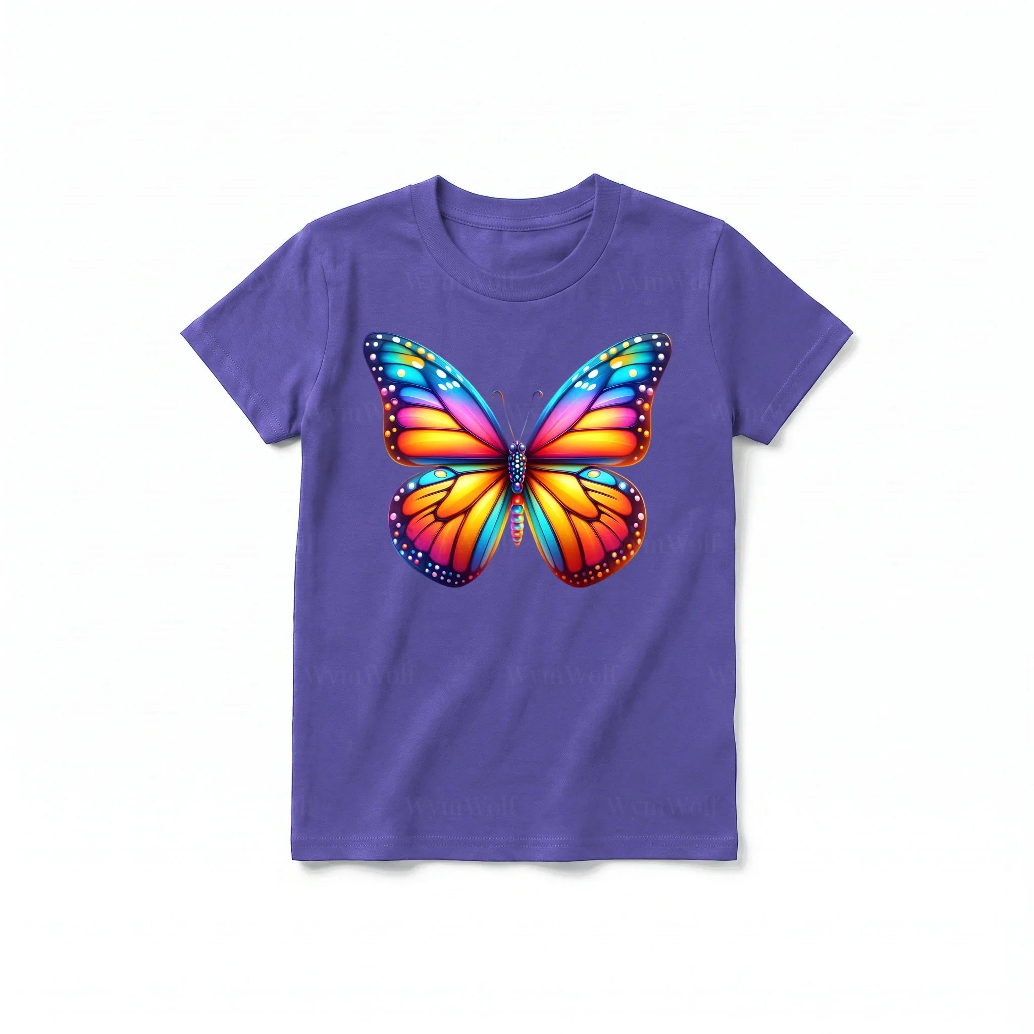 A purple short-sleeve crewneck t-shirt for youth featuring a graphic of a arthropods animal on the front.