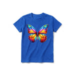 Un T-shirt royal à manches courtes et col rond pour jeune, orné d'un motif représentant un arthropode sur le devant.