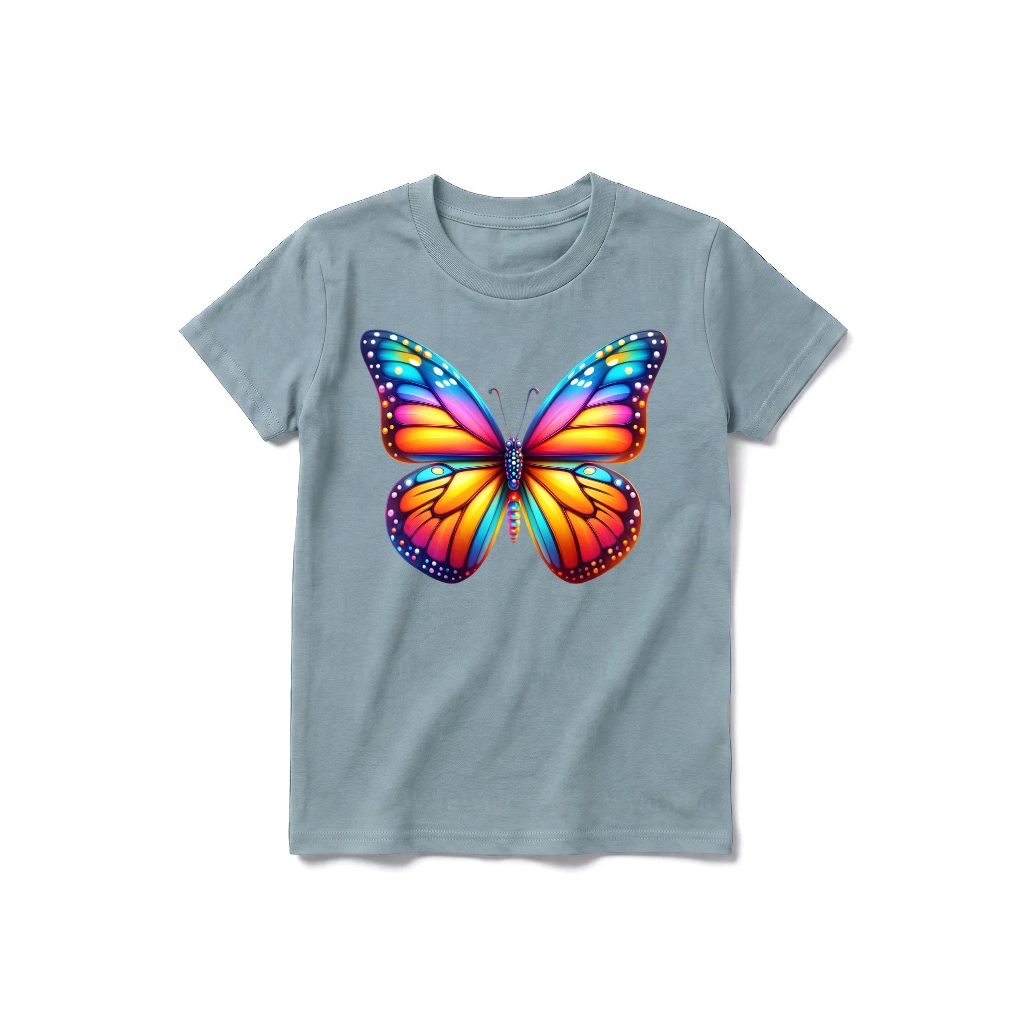 Un T-shirt sauge à manches courtes et col rond pour jeune, orné d'un motif représentant un arthropode sur le devant.