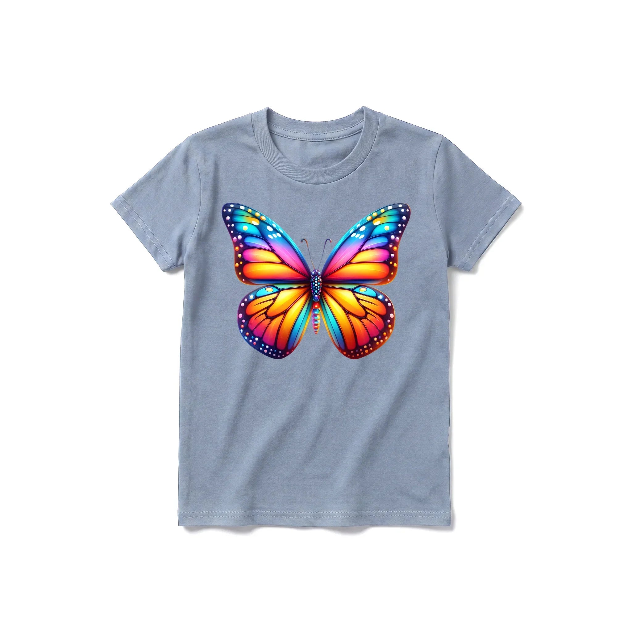 Un T-shirt steel-blue à manches courtes et col rond pour jeune, orné d'un motif représentant un arthropode sur le devant.