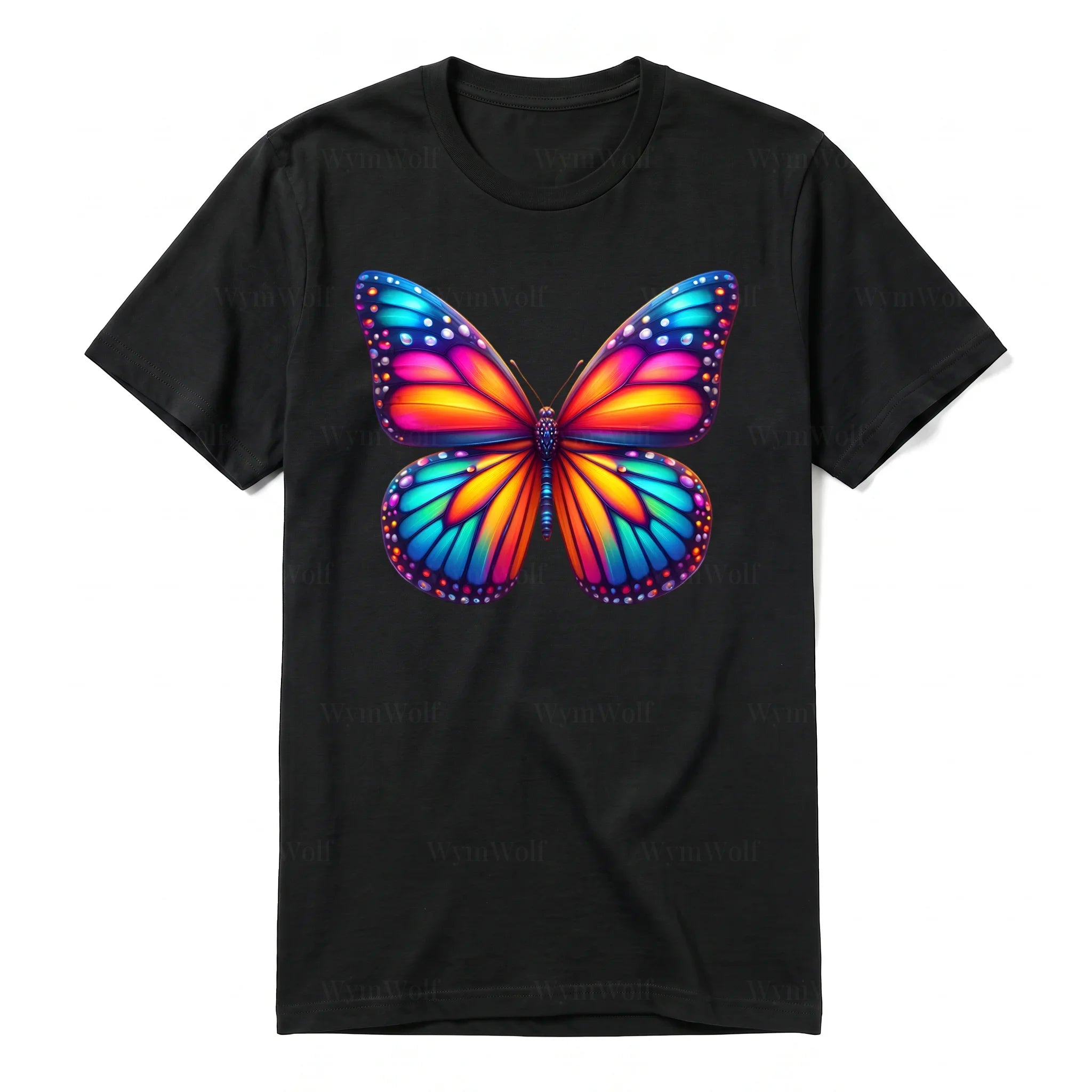 Un T-shirt noir à manches courtes et col rond, orné d'un motif représentant un arthropod sur le devant.