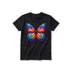 Un T-shirt noir à manches courtes et col rond pour jeune, orné d'un motif représentant un arthropode sur le devant.