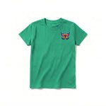 A kelly short-sleeve crewneck t-shirt for youth featuring a graphic of a arthropods animal on the left chest.