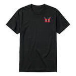 A black short-sleeve crewneck t-shirt for adult featuring a graphic of a arthropods animal on the left chest.