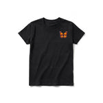 A black short-sleeve crewneck t-shirt for youth featuring a graphic of a arthropods animal on the left chest.