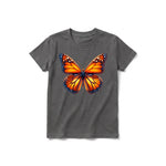 Un T-shirt charbon à manches courtes et col rond pour jeune, orné d'un motif représentant un arthropode sur le devant.