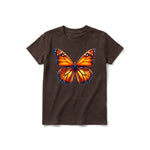 Un T-shirt chocolat à manches courtes et col rond pour jeune, orné d'un motif représentant un arthropode sur le devant.