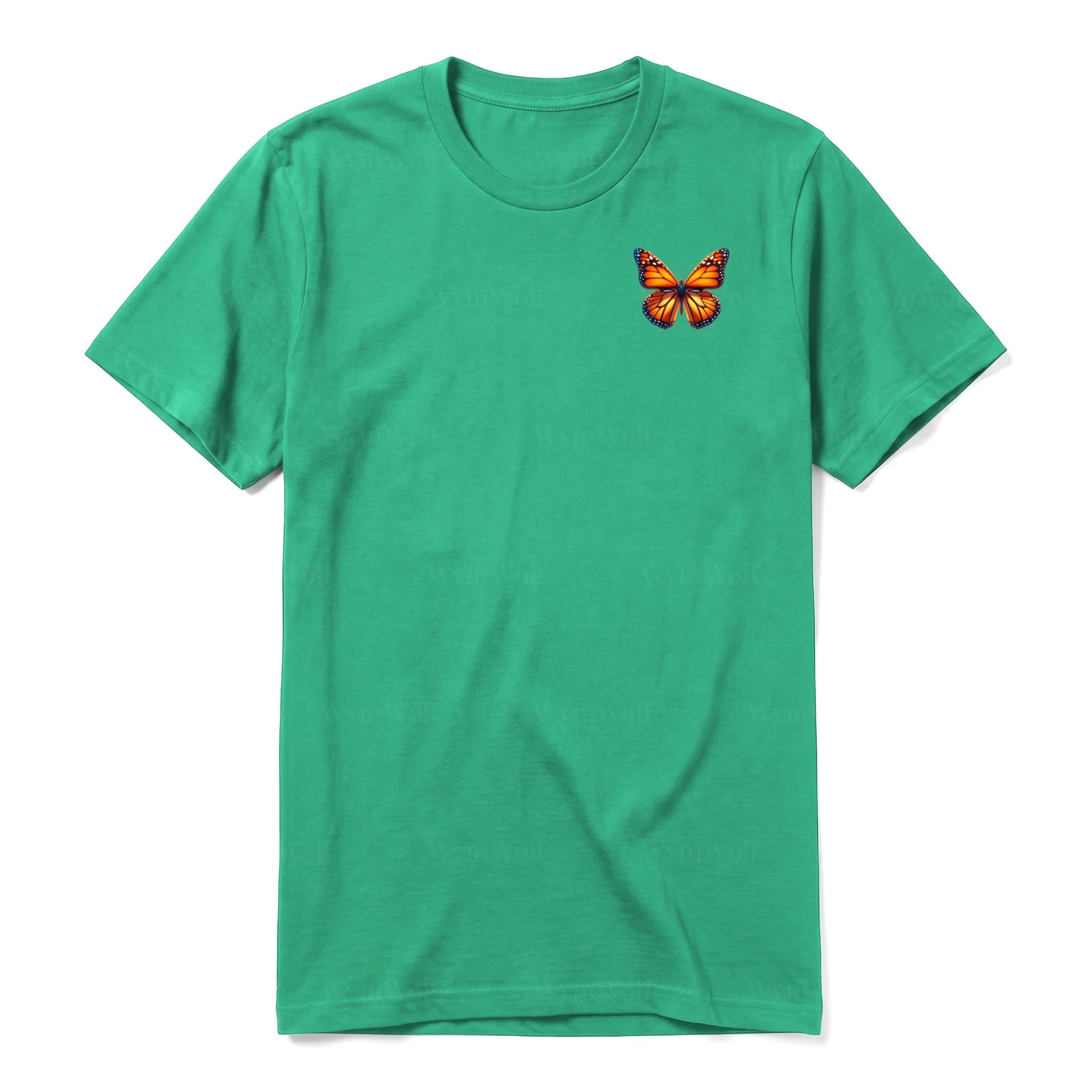 Un T-shirt kelly à manches courtes et col rond, orné d'un motif représentant un arthropod sur la poitrine gauche.