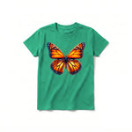 Un T-shirt kelly à manches courtes et col rond pour jeune, orné d'un motif représentant un arthropode sur le devant.