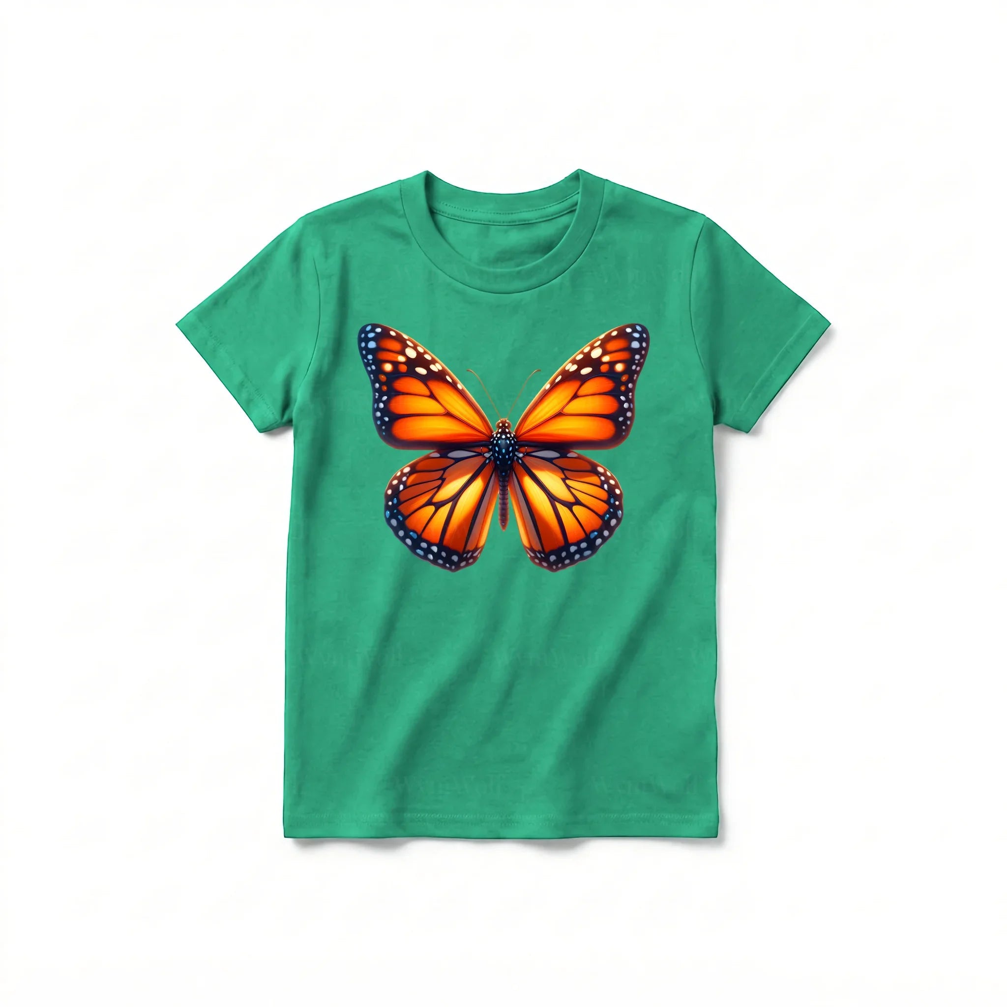 Un T-shirt kelly à manches courtes et col rond pour jeune, orné d'un motif représentant un arthropode sur le devant.