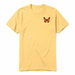 A mustard short-sleeve crewneck t-shirt for adult featuring a graphic of a arthropods animal on the left chest.