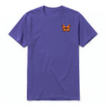 A purple short-sleeve crewneck t-shirt for adult featuring a graphic of a arthropods animal on the left chest.