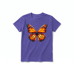A purple short-sleeve crewneck t-shirt for youth featuring a graphic of a arthropods animal on the front.