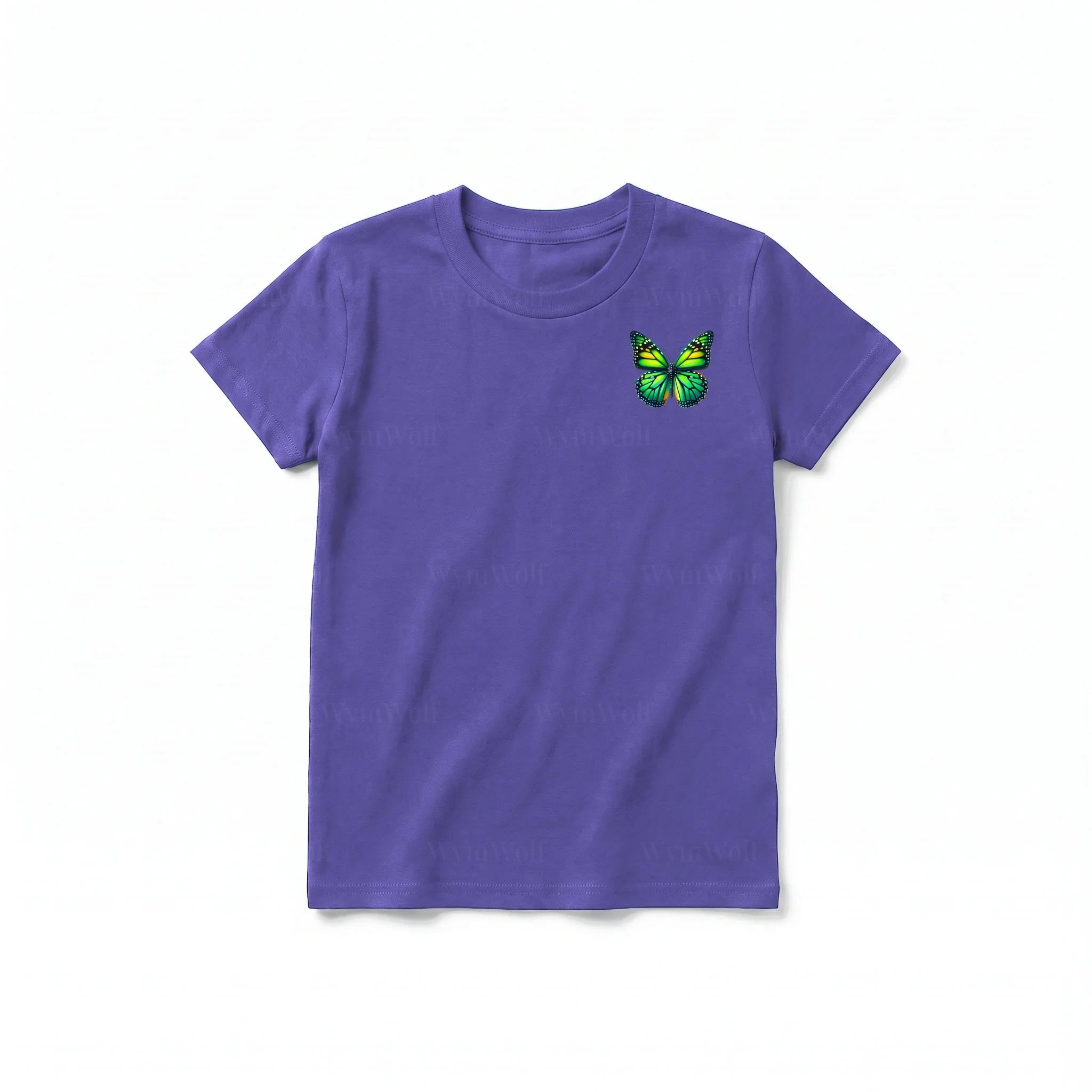 A purple short-sleeve crewneck t-shirt for youth featuring a graphic of a arthropods animal on the left chest.