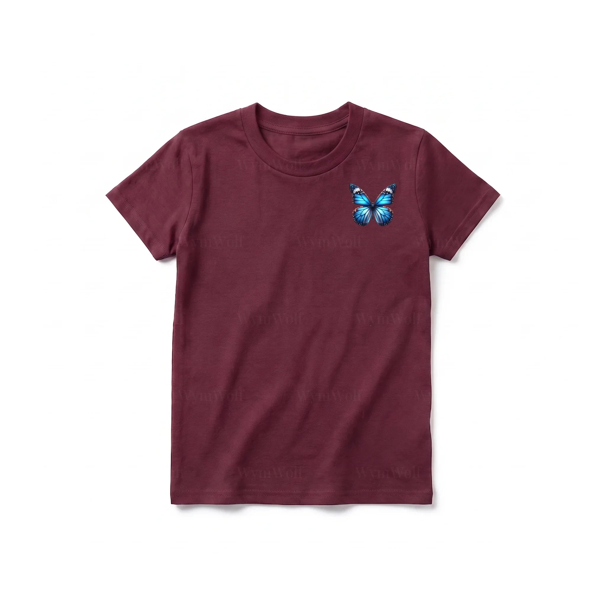 A maroon short-sleeve crewneck t-shirt for youth featuring a graphic of a arthropods animal on the left chest.