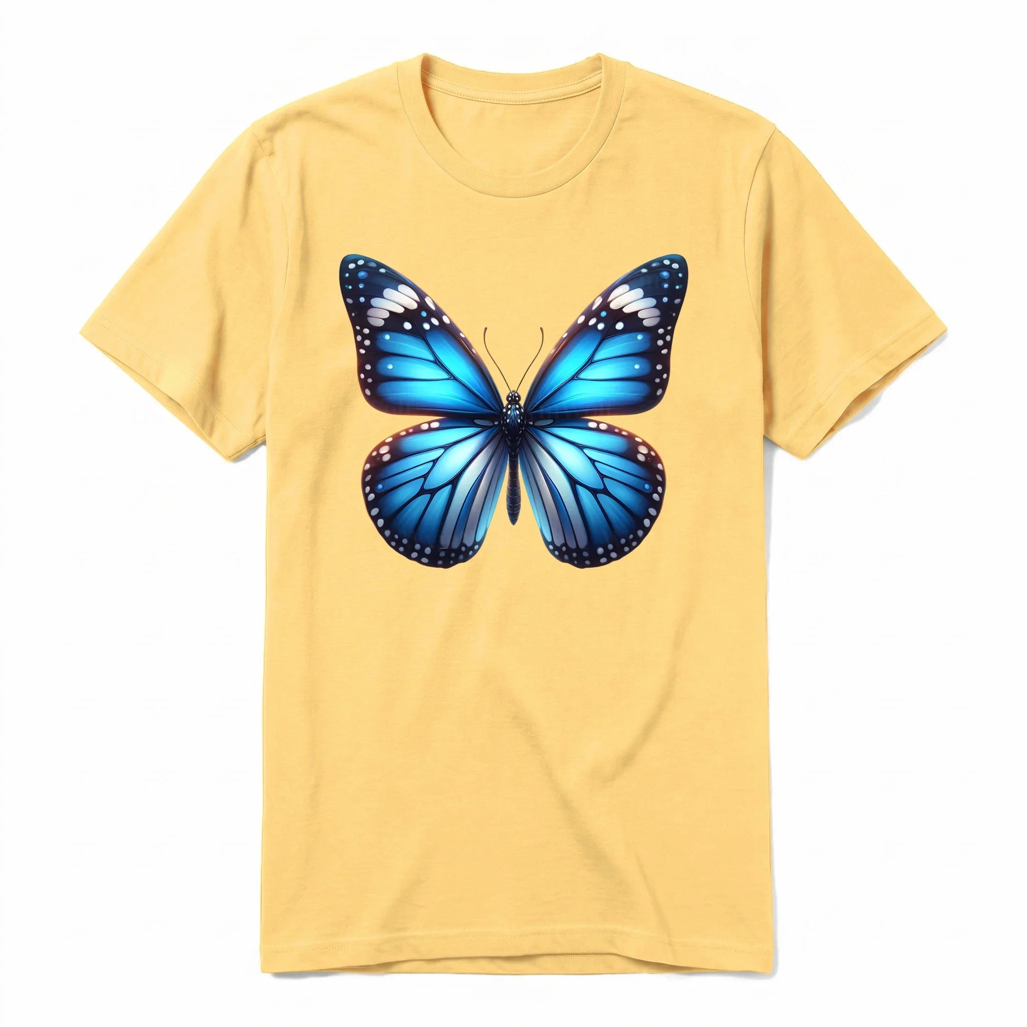 Un T-shirt moutarde à manches courtes et col rond, orné d'un motif représentant un arthropod sur le devant.
