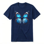 Un T-shirt marine à manches courtes et col rond, orné d'un motif représentant un arthropod sur le devant.