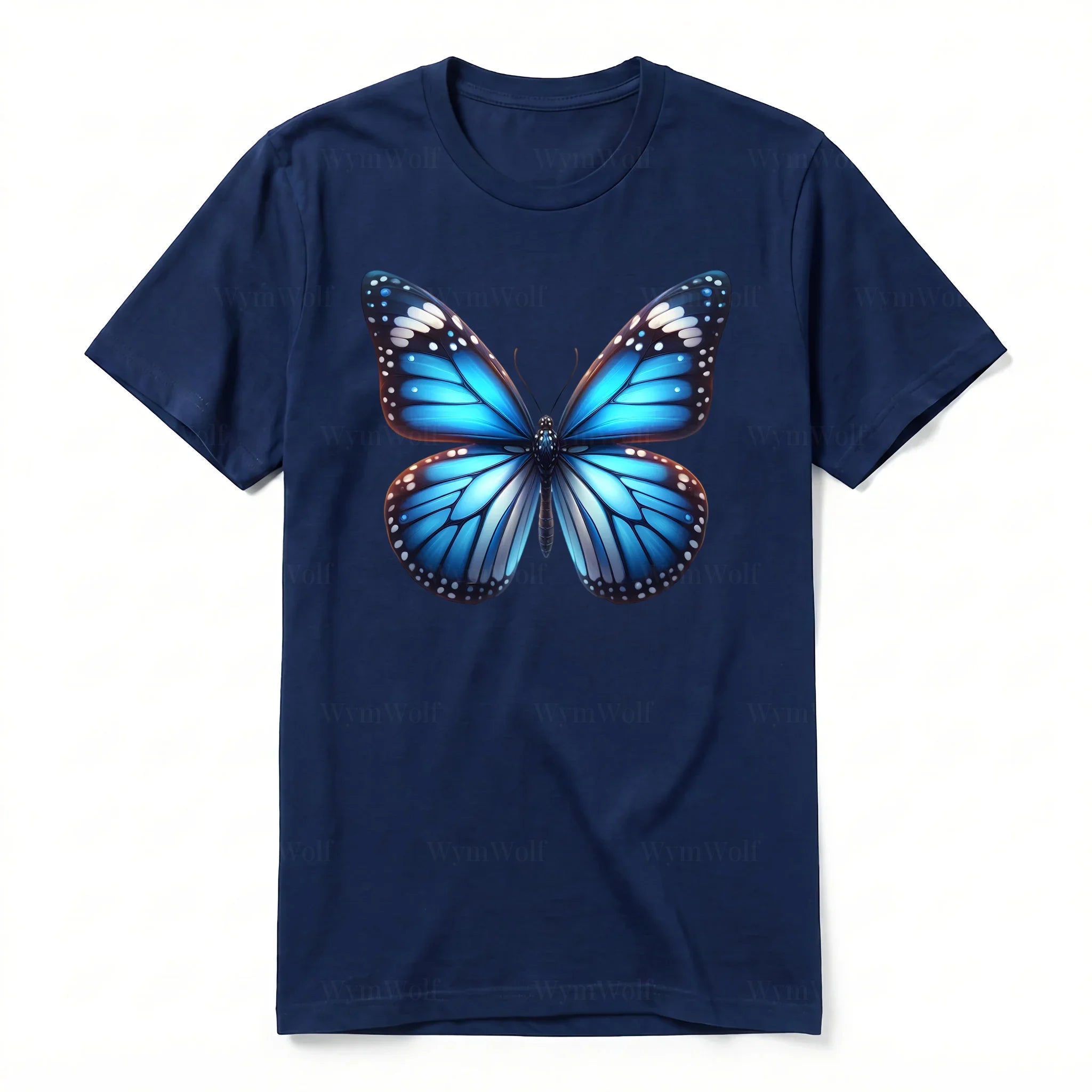 Un T-shirt marine à manches courtes et col rond, orné d'un motif représentant un arthropod sur le devant.