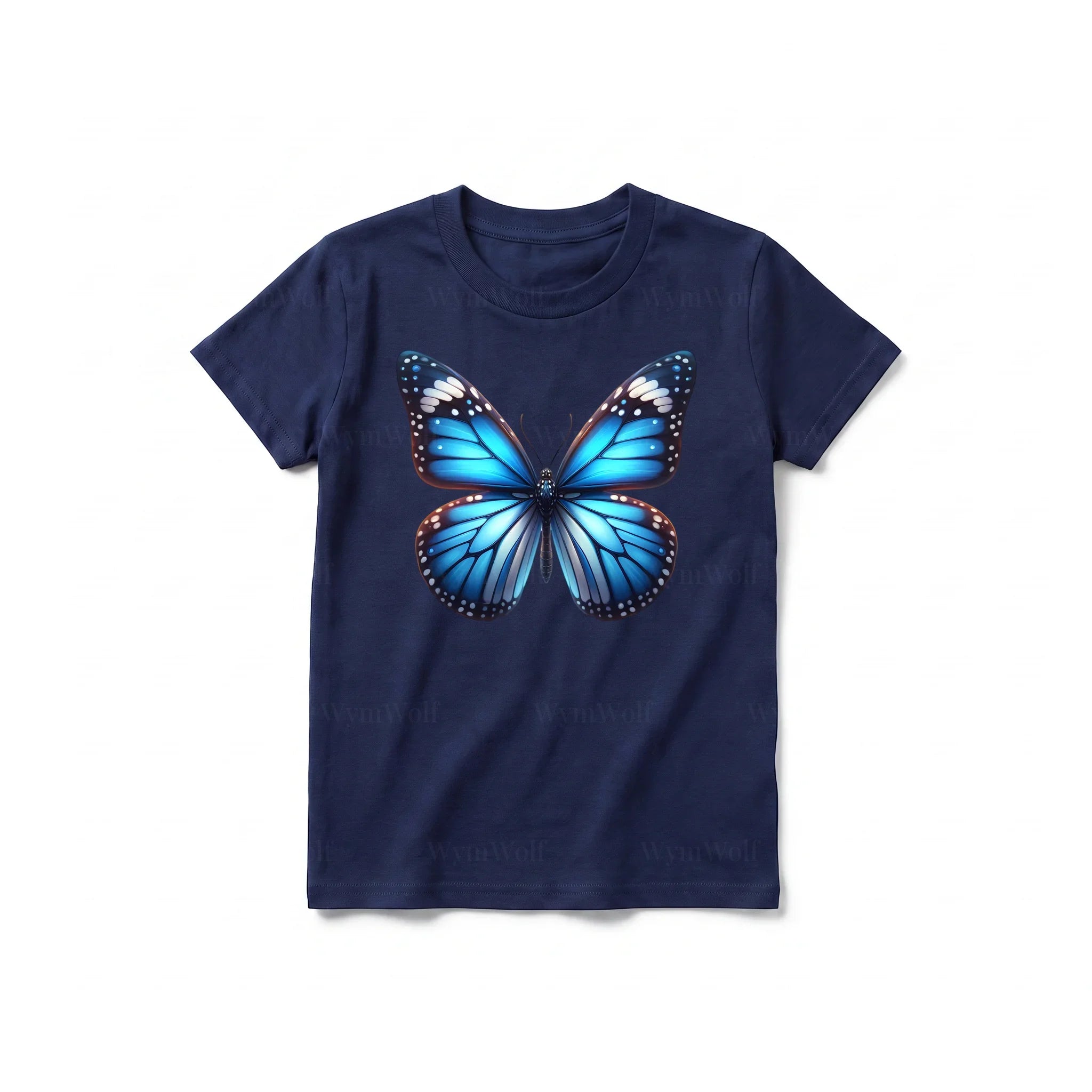Un T-shirt marine à manches courtes et col rond pour jeune, orné d'un motif représentant un arthropode sur le devant.