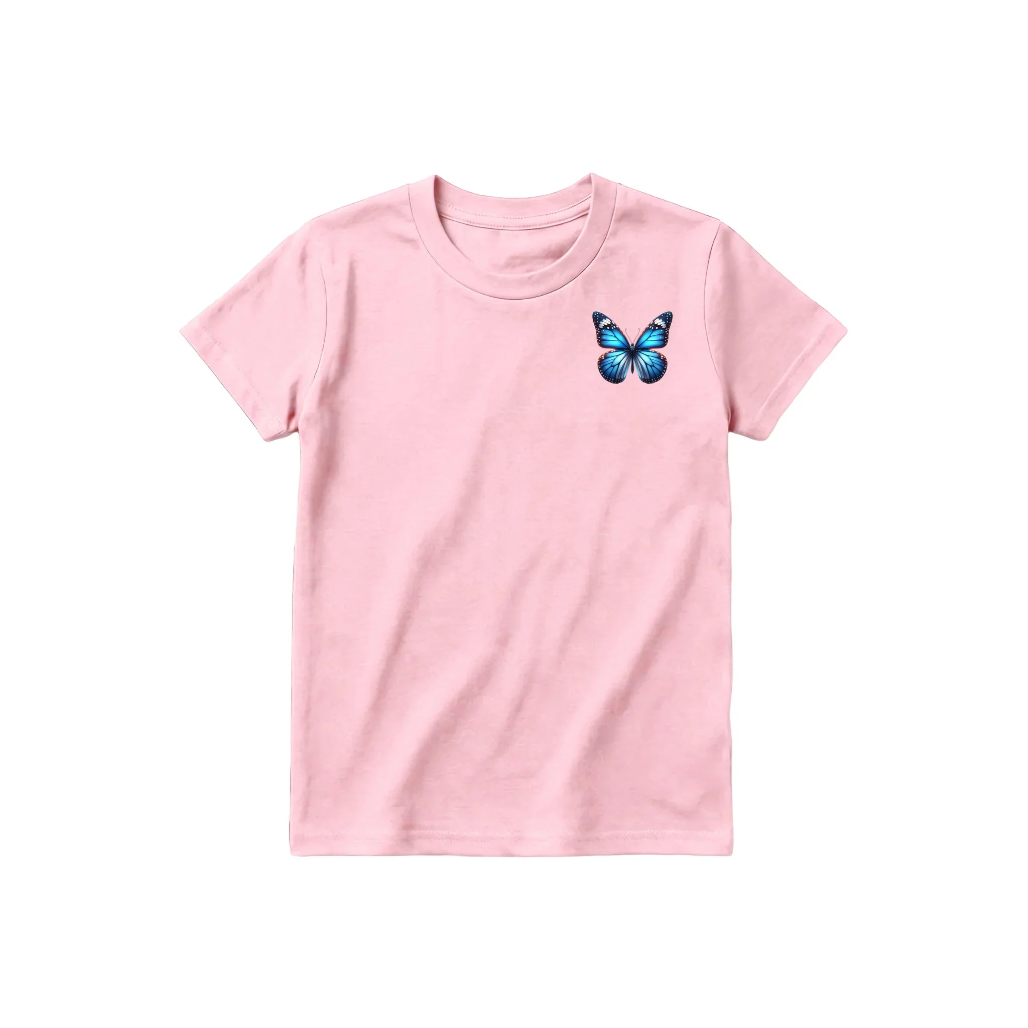 A pink short-sleeve crewneck t-shirt for youth featuring a graphic of a arthropods animal on the left chest.