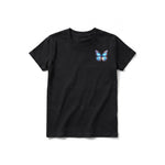 A black short-sleeve crewneck t-shirt for youth featuring a graphic of a arthropods animal on the left chest.