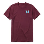 A maroon short-sleeve crewneck t-shirt for adult featuring a graphic of a arthropods animal on the left chest.
