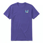 A purple short-sleeve crewneck t-shirt for adult featuring a graphic of a arthropods animal on the left chest.