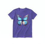 A purple short-sleeve crewneck t-shirt for youth featuring a graphic of a arthropods animal on the front.