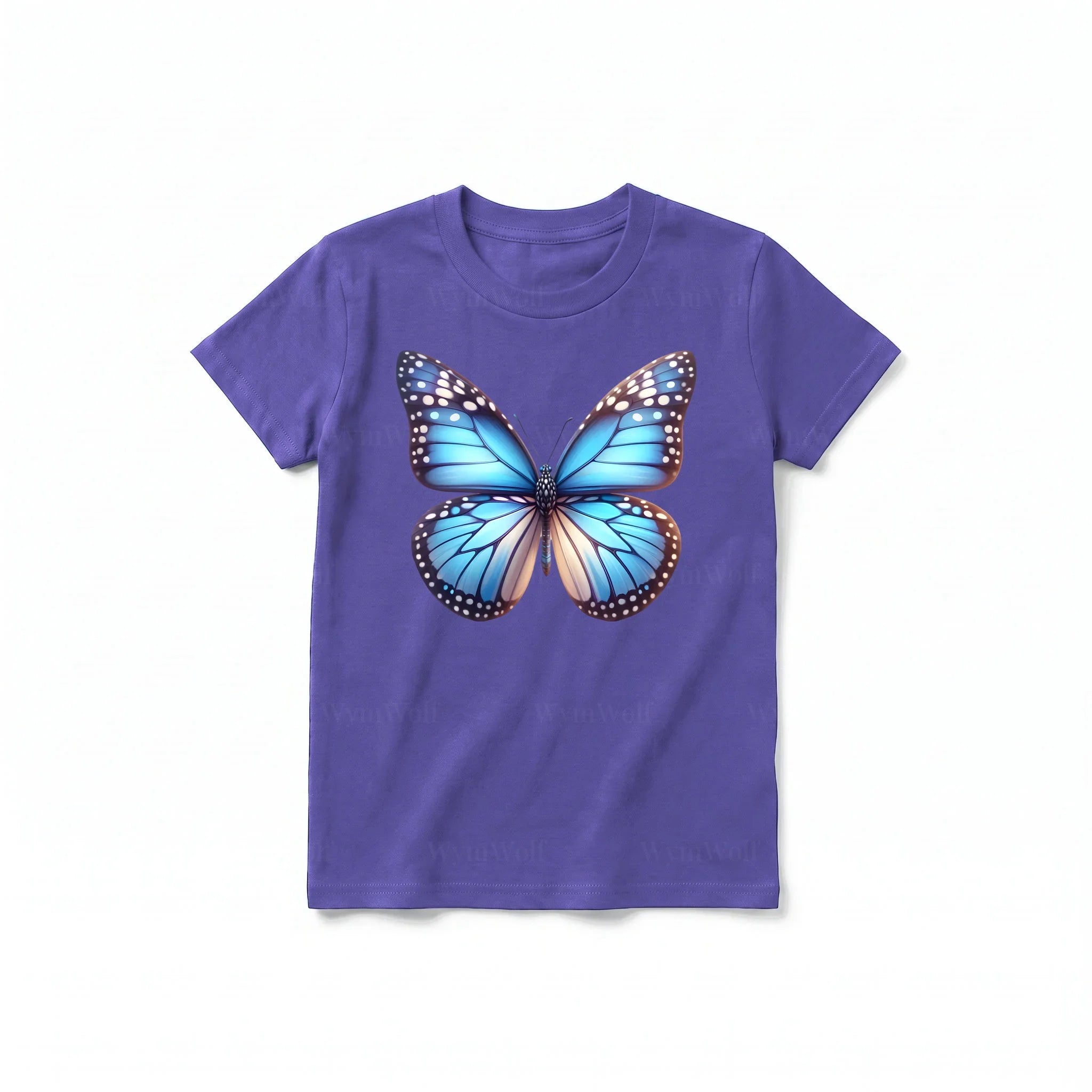 A purple short-sleeve crewneck t-shirt for youth featuring a graphic of a arthropods animal on the front.