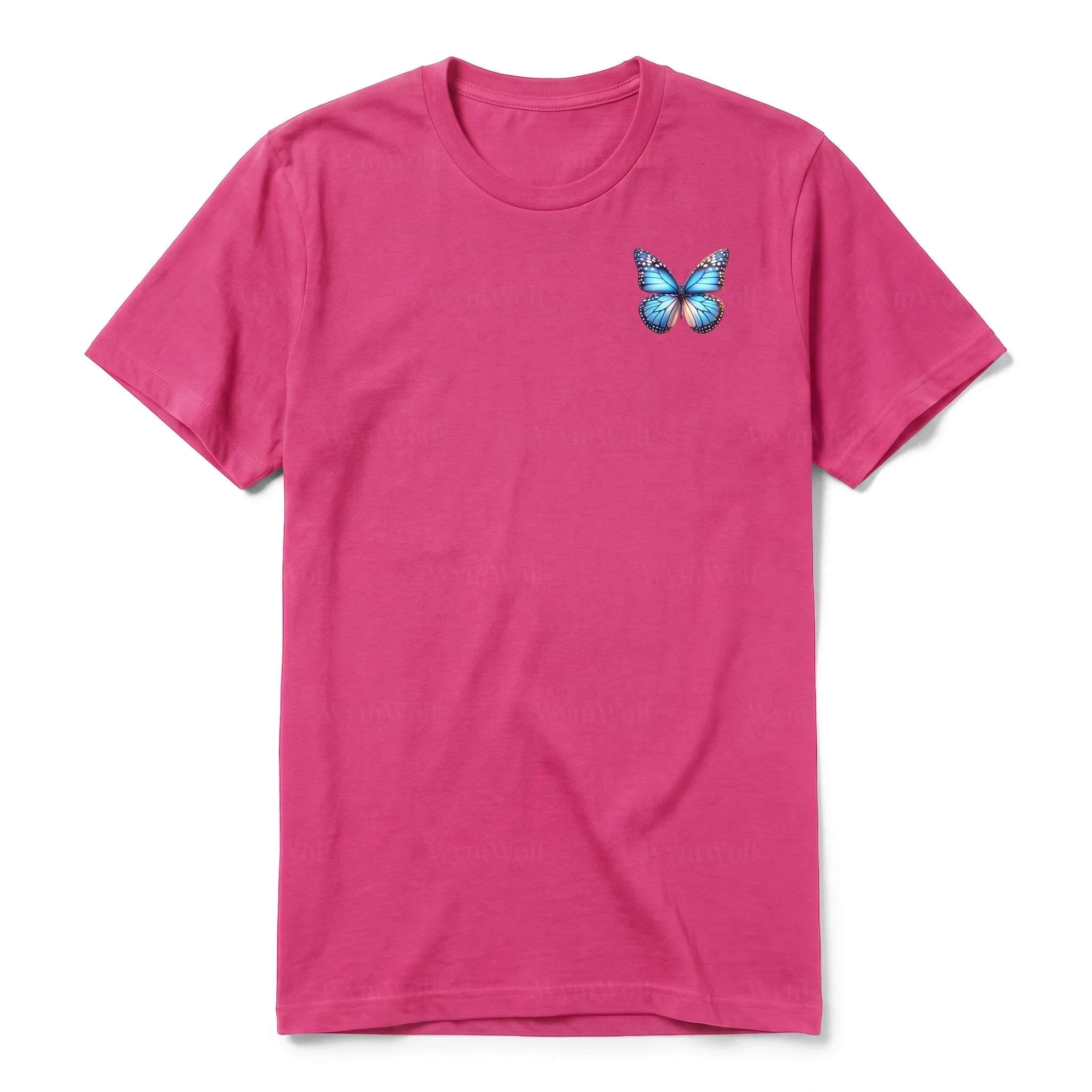 A raspberry short-sleeve crewneck t-shirt for adult featuring a graphic of a arthropods animal on the left chest.