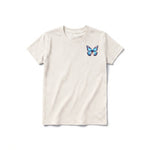 A vintage-white short-sleeve crewneck t-shirt for youth featuring a graphic of a arthropods animal on the left chest.