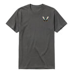 A charcoal short-sleeve crewneck t-shirt for adult featuring a graphic of a arthropods animal on the left chest.