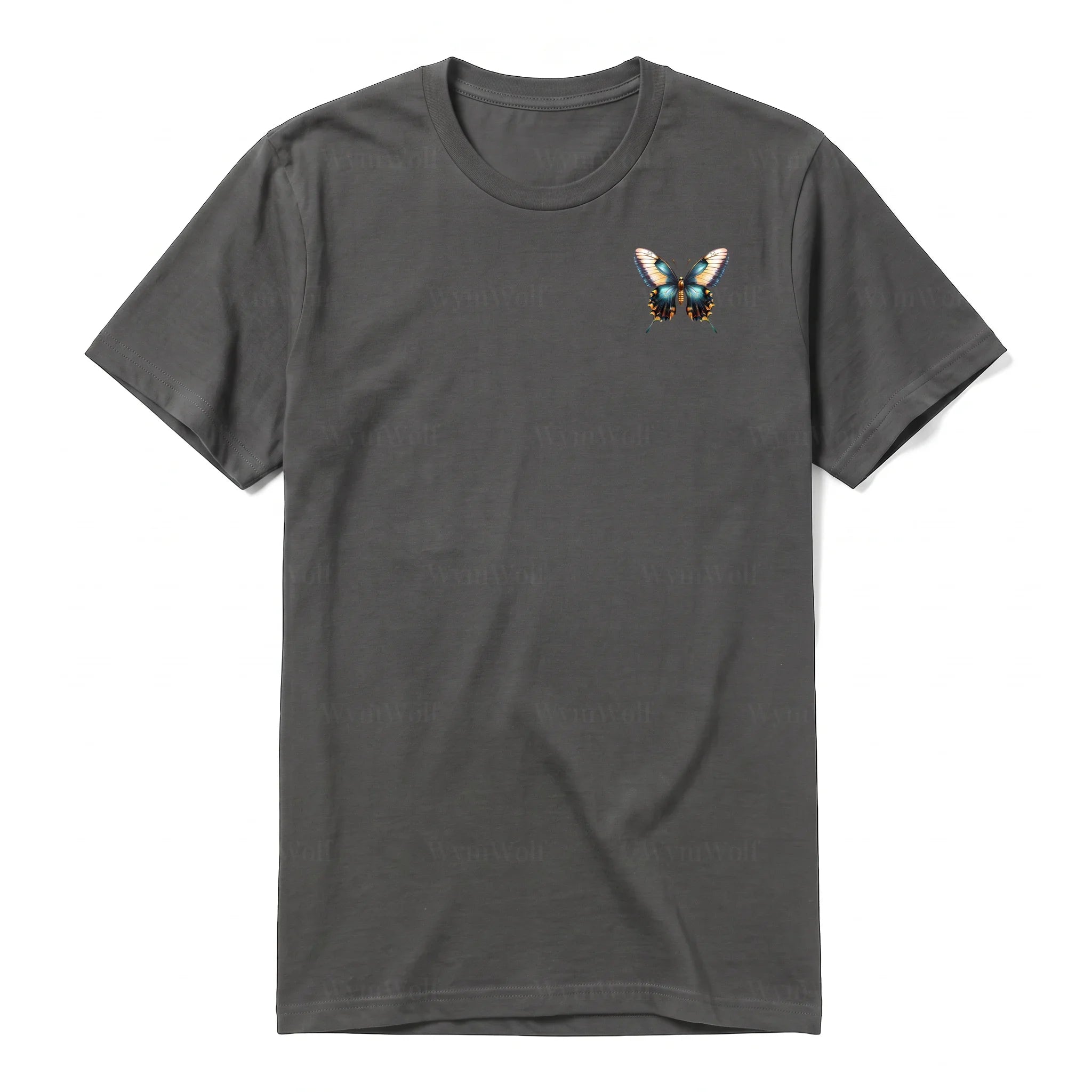 A charcoal short-sleeve crewneck t-shirt for adult featuring a graphic of a arthropods animal on the left chest.