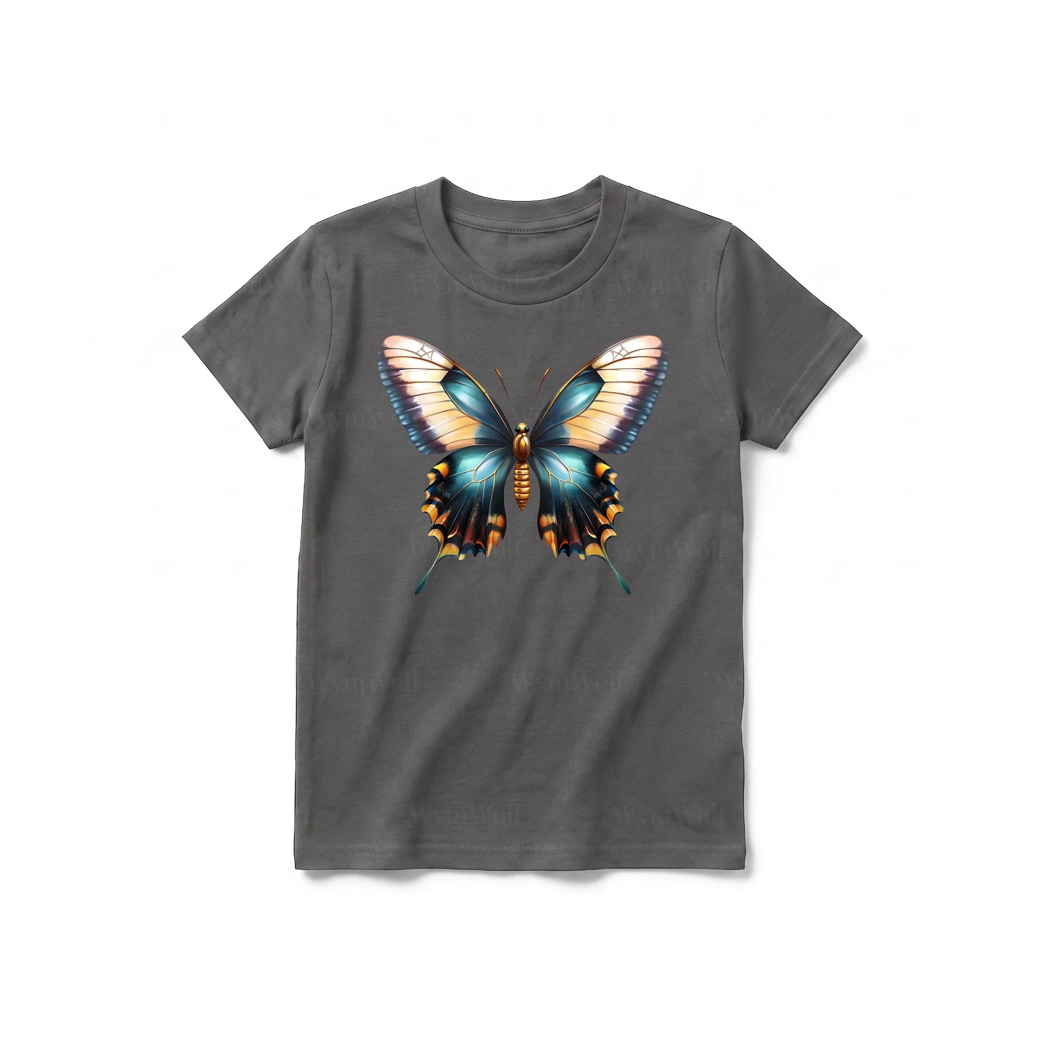 A charcoal short-sleeve crewneck t-shirt for youth featuring a graphic of a arthropods animal on the front.
