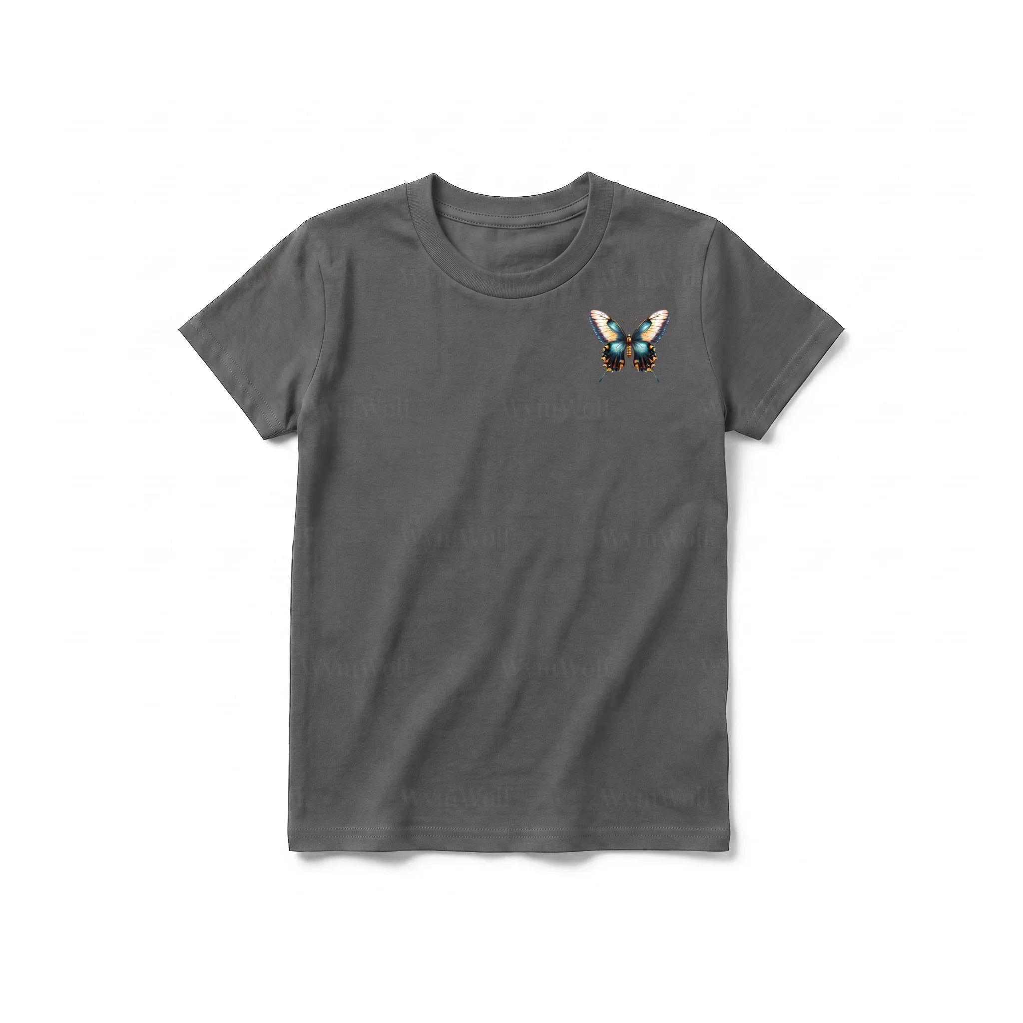 A charcoal short-sleeve crewneck t-shirt for youth featuring a graphic of a arthropods animal on the left chest.