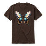 Un T-shirt chocolat à manches courtes et col rond, orné d'un motif représentant un arthropod sur le devant.