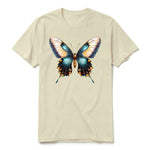 Un T-shirt latte à manches courtes et col rond, orné d'un motif représentant un arthropod sur le devant.