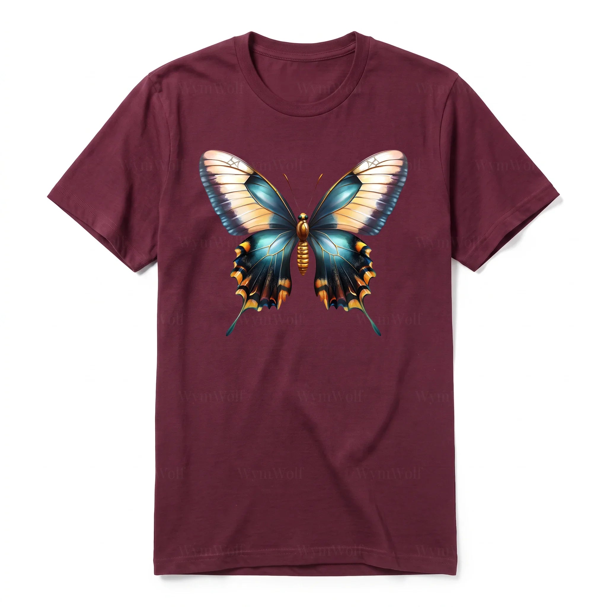 Un T-shirt marron à manches courtes et col rond, orné d'un motif représentant un arthropod sur le devant.