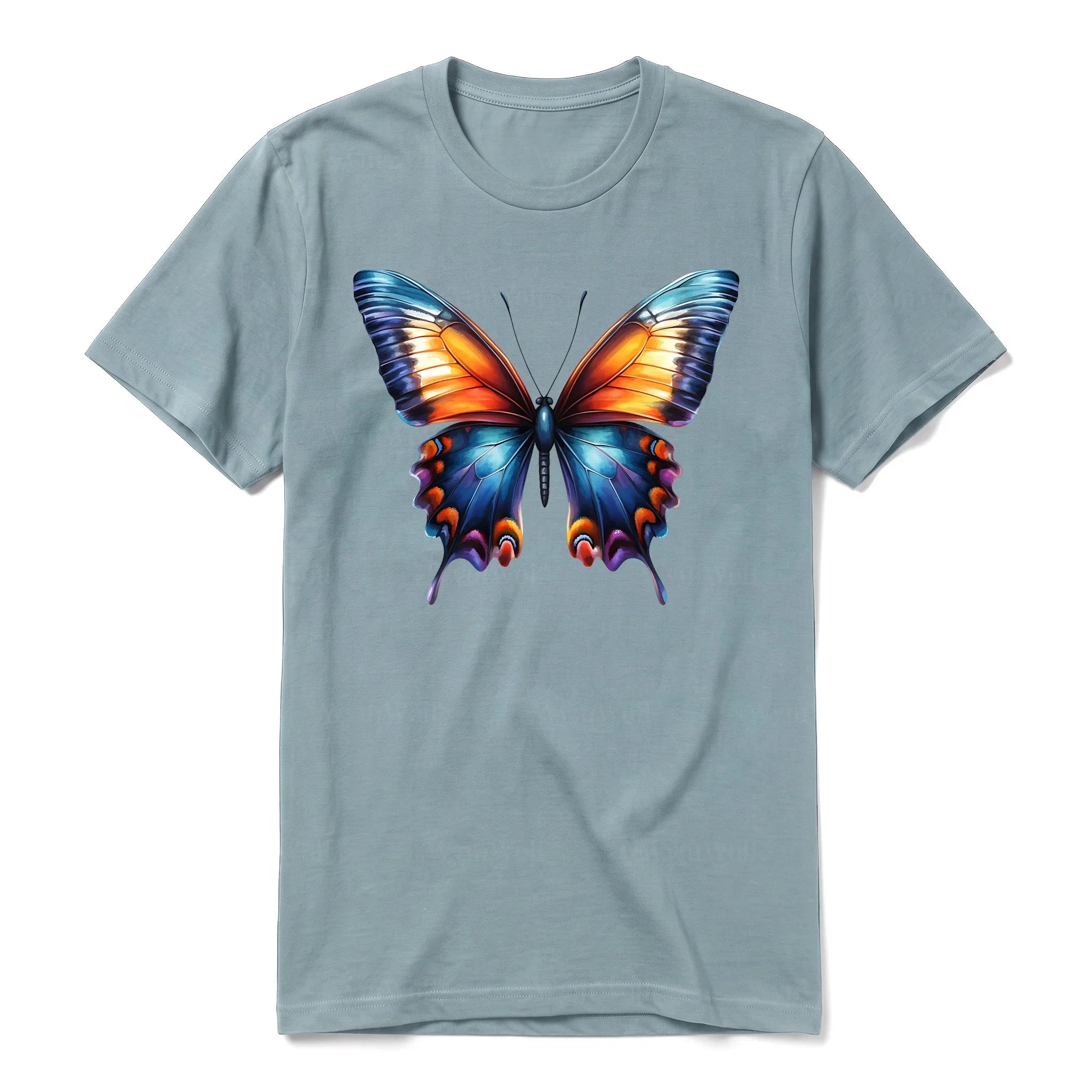 Un T-shirt sauge à manches courtes et col rond, orné d'un motif représentant un arthropod sur le devant.
