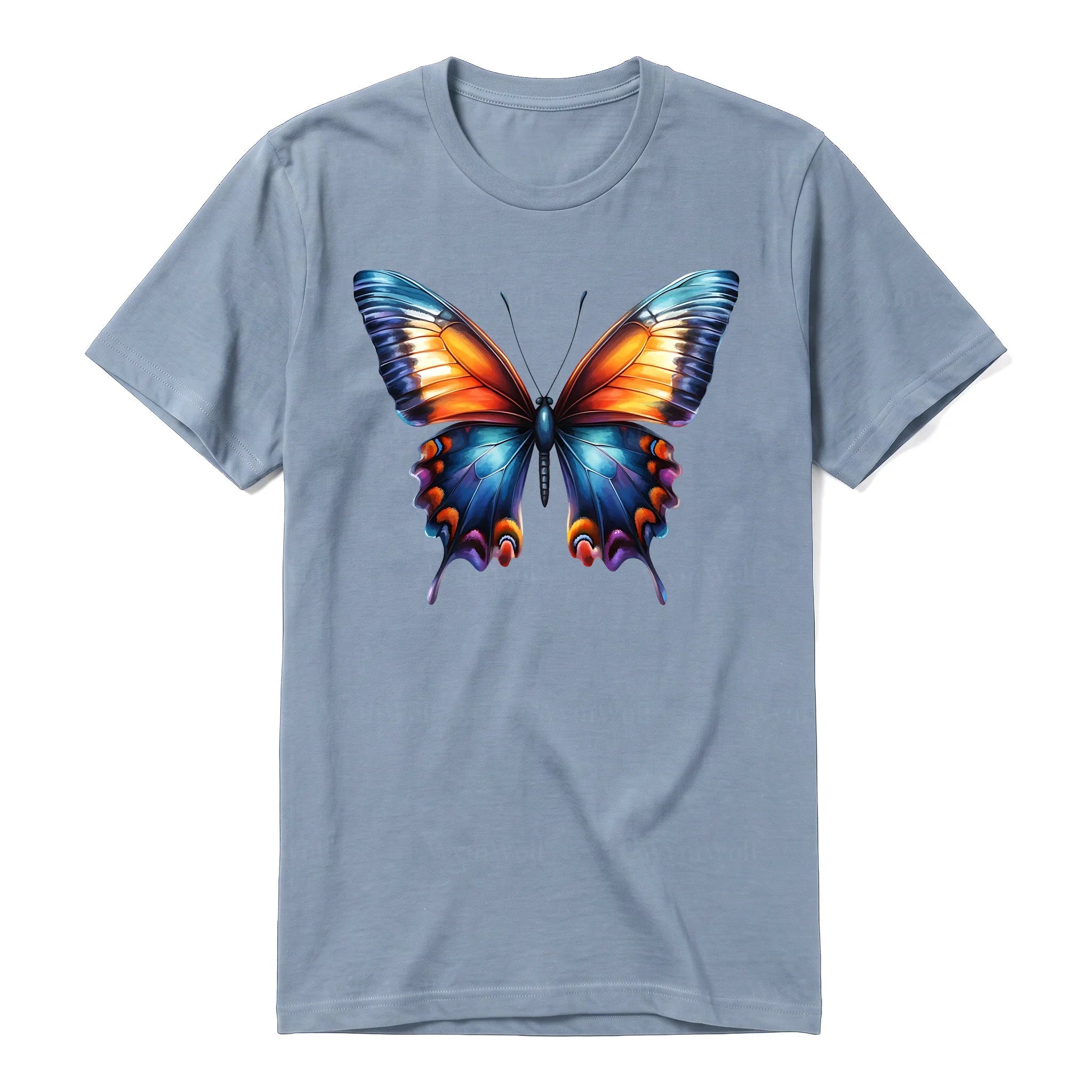 Un T-shirt steel-blue à manches courtes et col rond, orné d'un motif représentant un arthropod sur le devant.