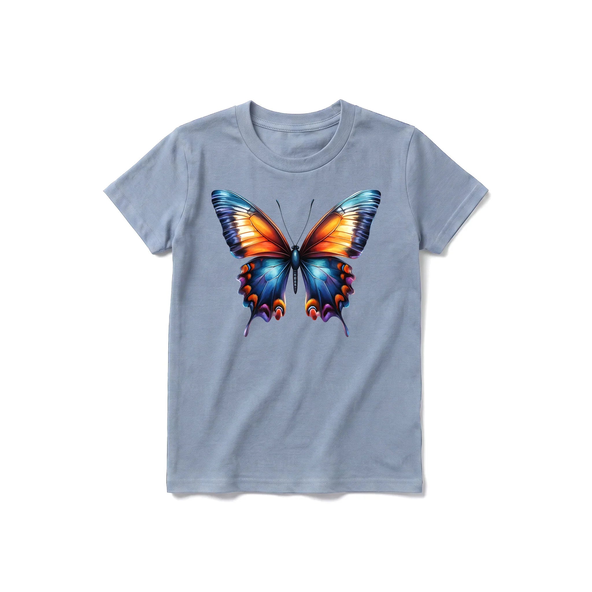 Un T-shirt steel-blue à manches courtes et col rond pour jeune, orné d'un motif représentant un arthropode sur le devant.
