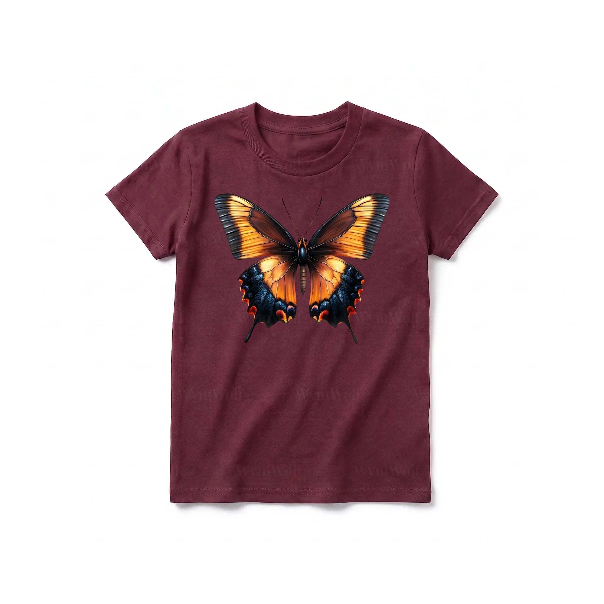 Un T-shirt marron à manches courtes et col rond pour jeune, orné d'un motif représentant un arthropode sur le devant.